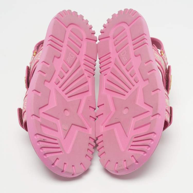 Pre Owned Dior Dioract Size 41 Two Tone Print Fabric and Leather Flat Sandals
