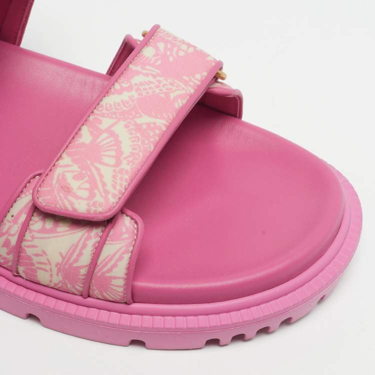 Pre Owned Dior Dioract Size 41 Two Tone Print Fabric and Leather Flat Sandals