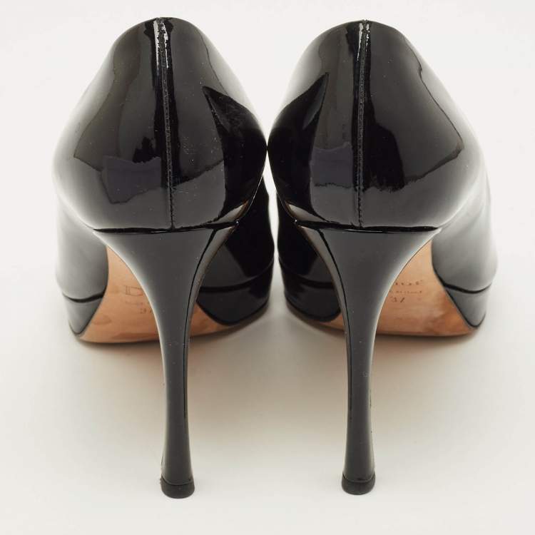 Pre Owned Dior Diorella Size 37 Black Patent Leather Peep Toe Pumps