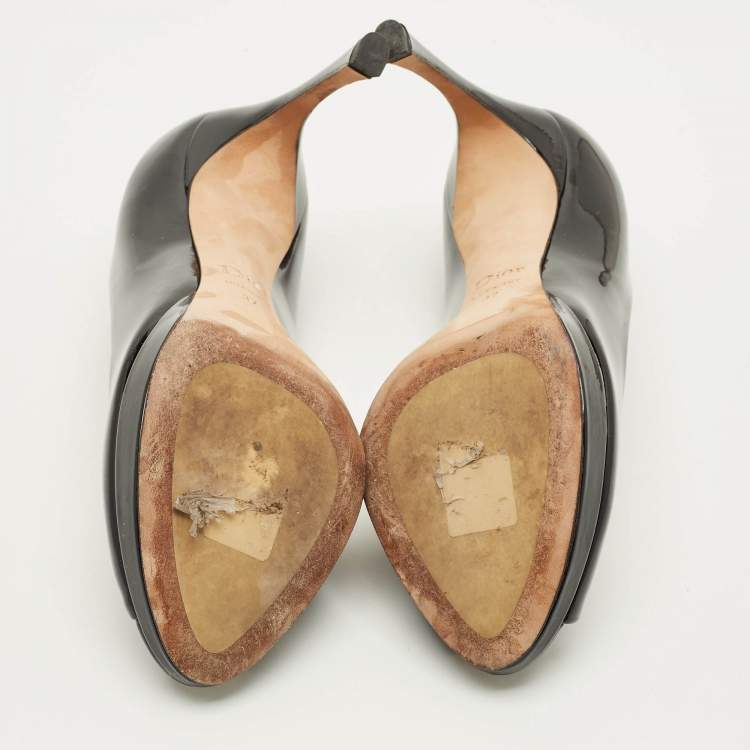 Pre Owned Dior Diorella Size 37 Black Patent Leather Peep Toe Pumps