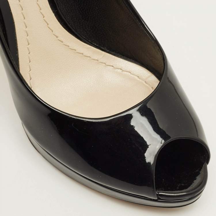 Pre Owned Dior Diorella Size 37 Black Patent Leather Peep Toe Pumps