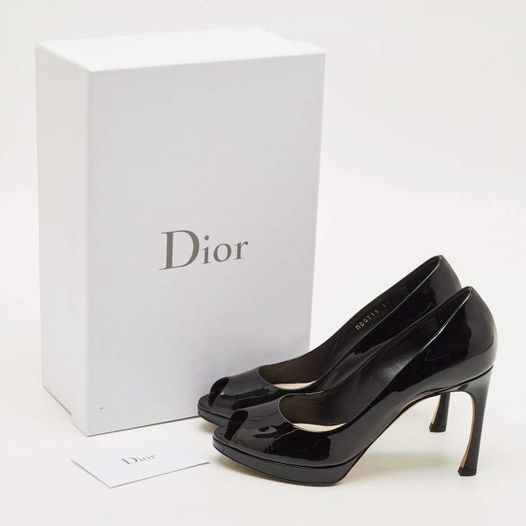 Pre Owned Dior Diorella Size 37 Black Patent Leather Peep Toe Pumps