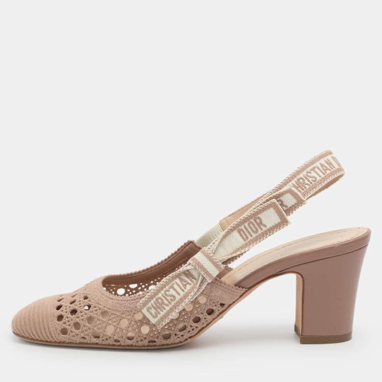 Pre Owned Dior D-moi Size 39 Beige Fabric Slingback Pumps 