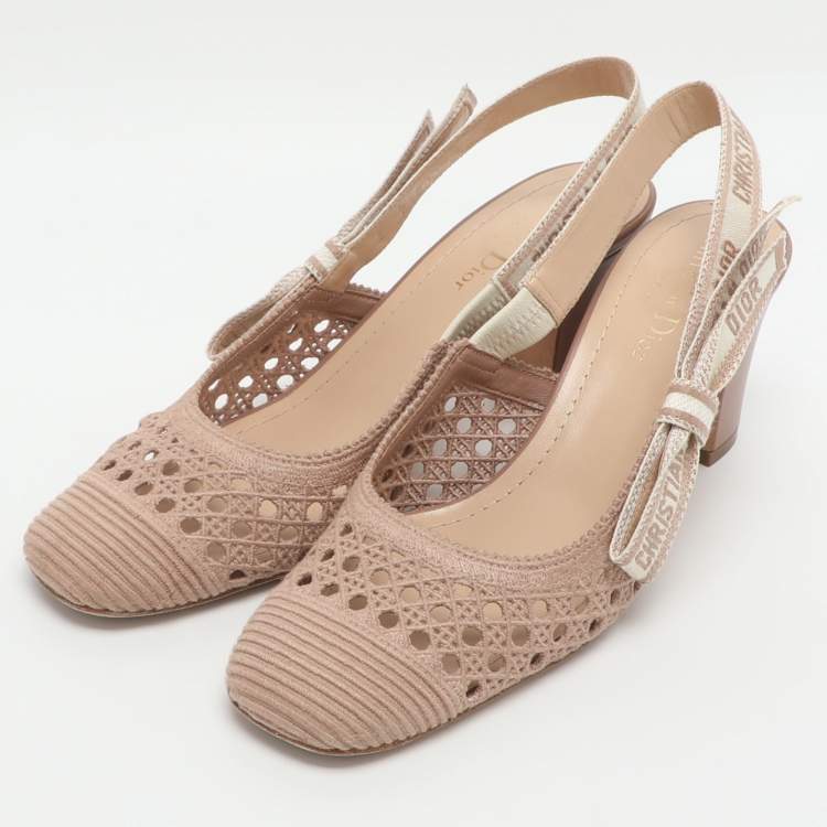 Pre Owned Dior D-moi Size 39 Beige Fabric Slingback Pumps 
