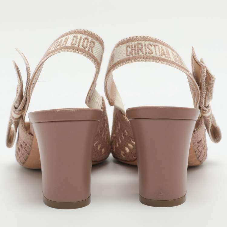 Pre Owned Dior D-moi Size 39 Beige Fabric Slingback Pumps 