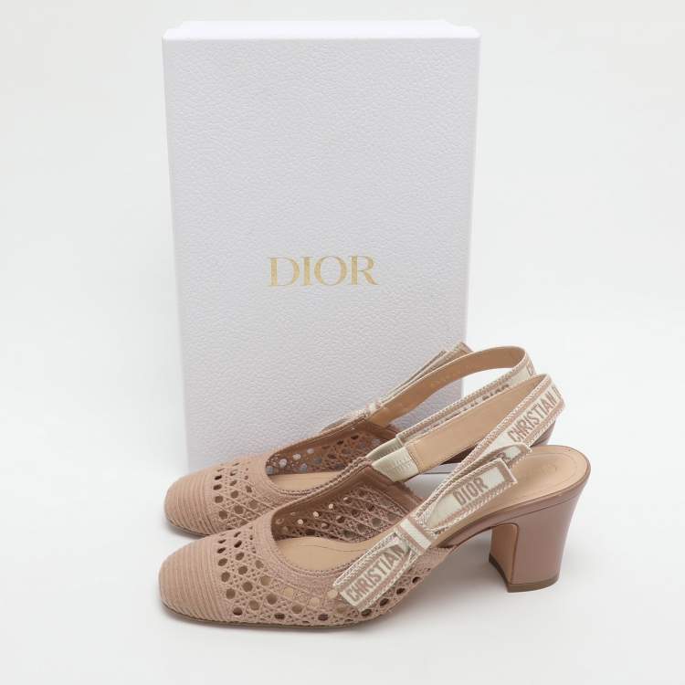 Pre Owned Dior D-moi Size 39 Beige Fabric Slingback Pumps 
