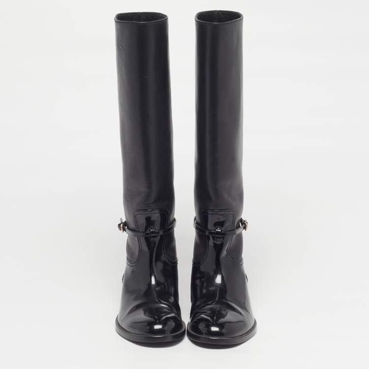 Pre Owned Dior Montaigne Size 35 Black Leather Knee Length Boots