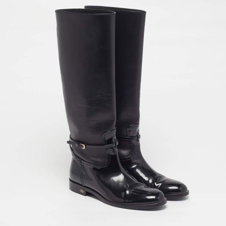 Pre Owned Dior Montaigne Size 35 Black Leather Knee Length Boots