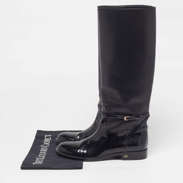 Pre Owned Dior Montaigne Size 35 Black Leather Knee Length Boots