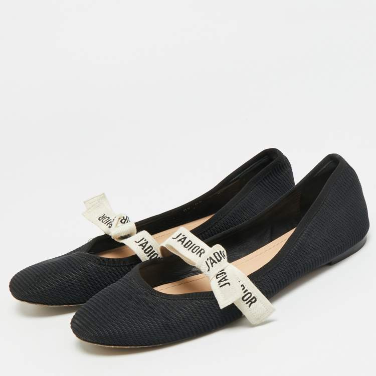 Pre Owned Dior J'Adior Size 40 Black/White Technical Fabric Ballet Flats