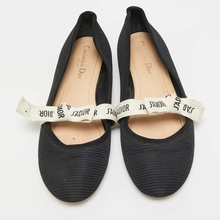 Pre Owned Dior J'Adior Size 40 Black/White Technical Fabric Ballet Flats