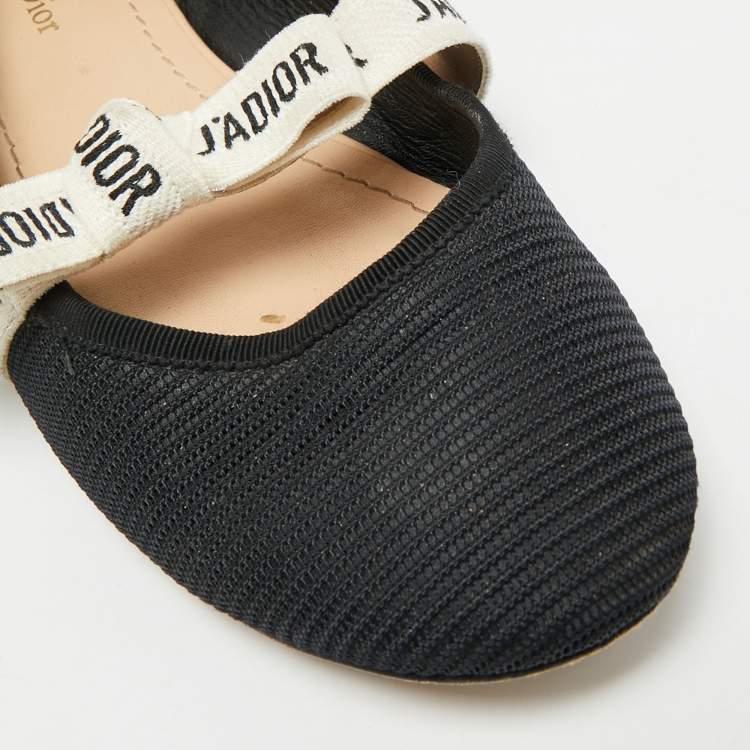 Pre Owned Dior J'Adior Size 40 Black/White Technical Fabric Ballet Flats