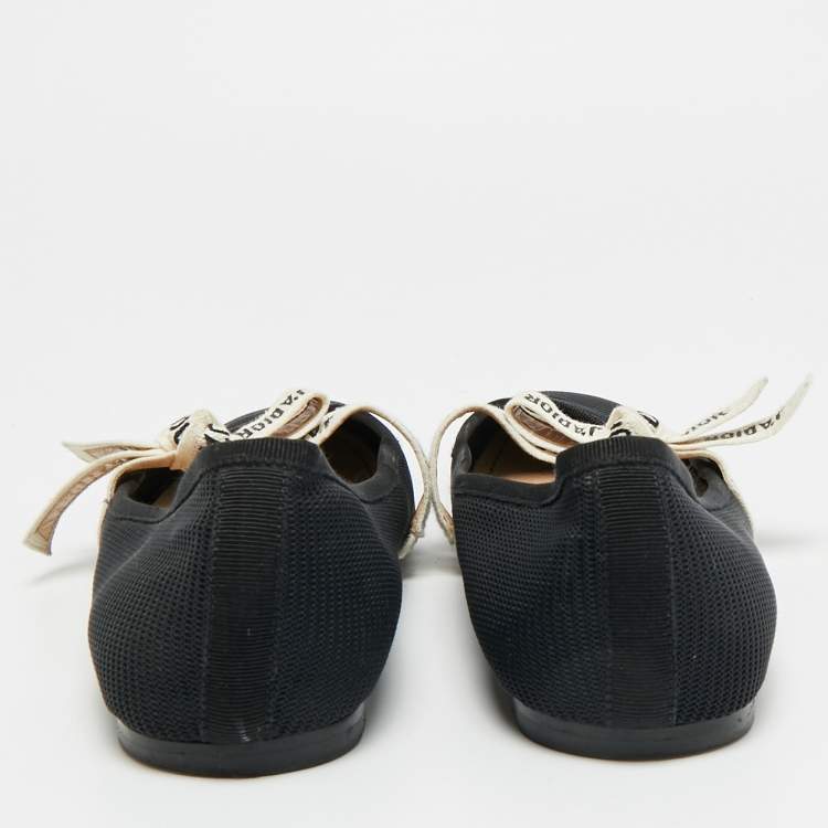 Pre Owned Dior J'Adior Size 40 Black/White Technical Fabric Ballet Flats
