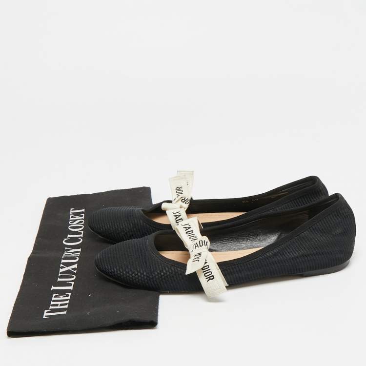 Pre Owned Dior J'Adior Size 40 Black/White Technical Fabric Ballet Flats