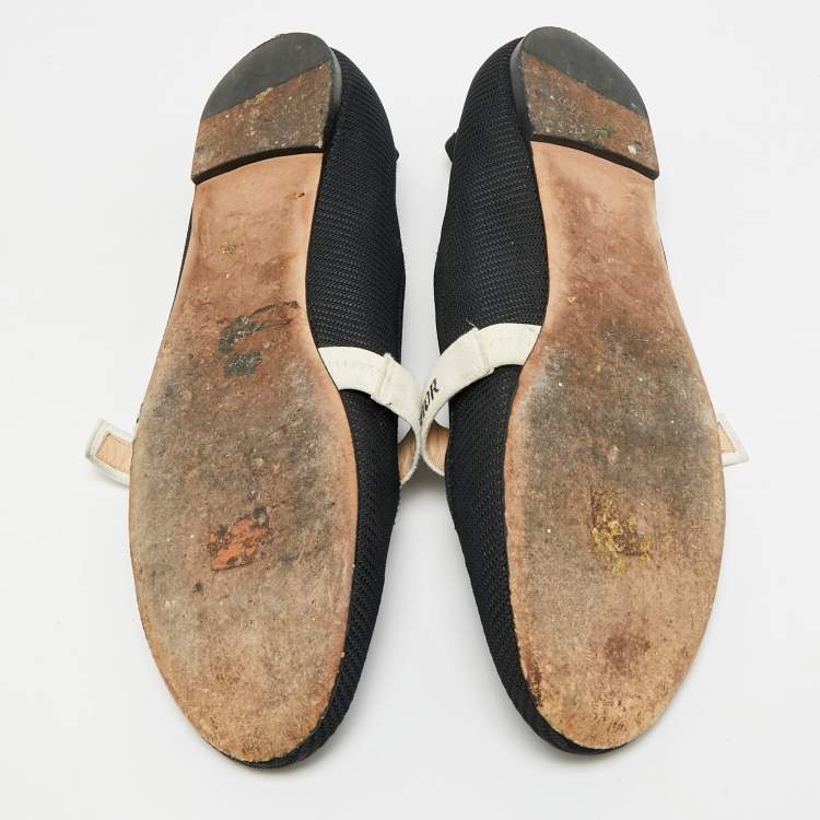 Pre Owned Dior J'Adior Size 40 Black/White Technical Fabric Ballet Flats