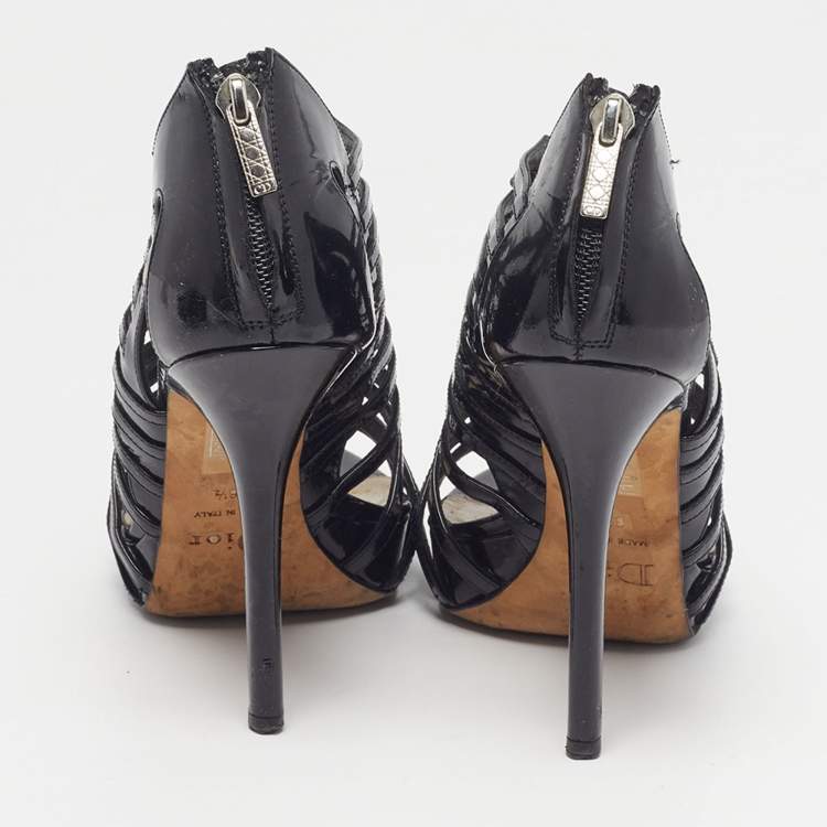 Pre Owned Dior Size 36.5 Black Patent Leather Caged Strappy Sandals