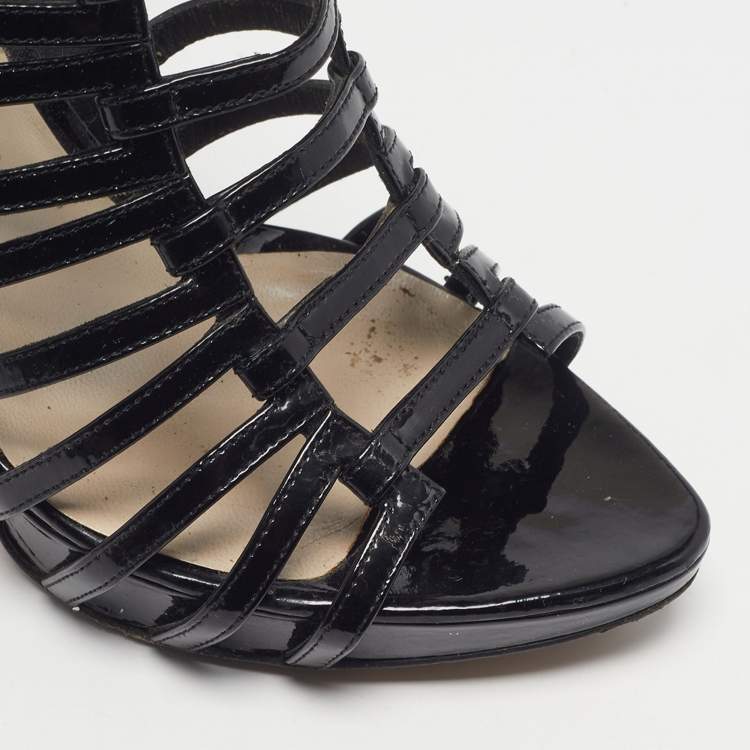 Pre Owned Dior Size 36.5 Black Patent Leather Caged Strappy Sandals