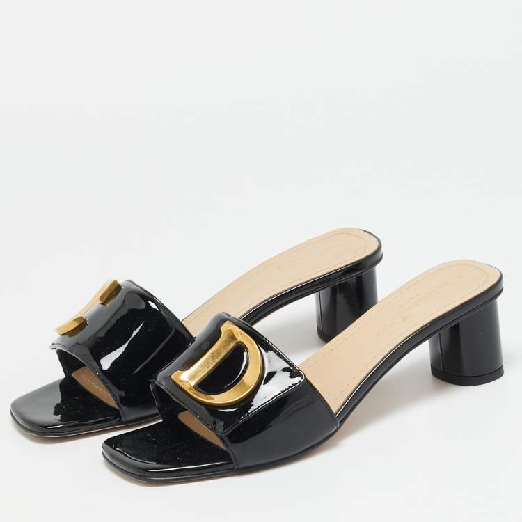 Pre Owned Dior C'est Dior Size 37 Black Patent Leather Slide Sandals