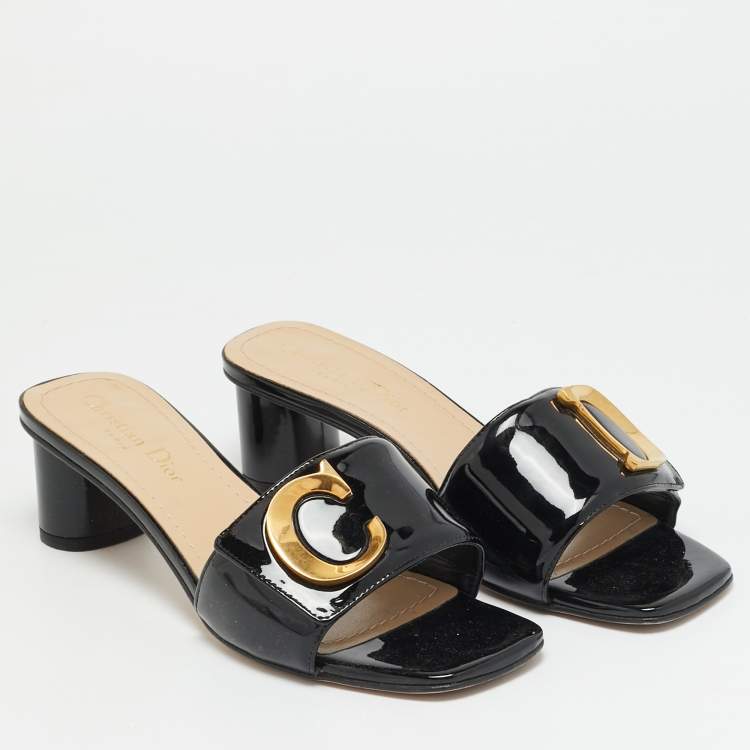 Pre Owned Dior C'est Dior Size 37 Black Patent Leather Slide Sandals
