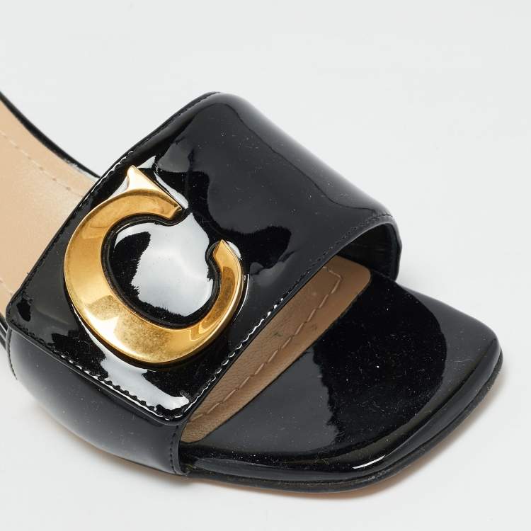 Pre Owned Dior C'est Dior Size 37 Black Patent Leather Slide Sandals