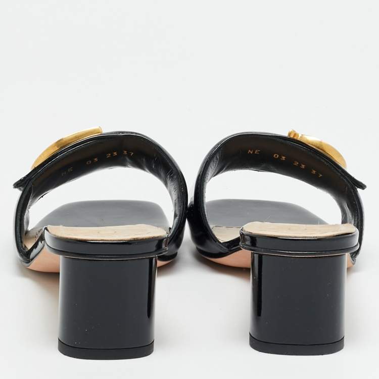 Pre Owned Dior C'est Dior Size 37 Black Patent Leather Slide Sandals