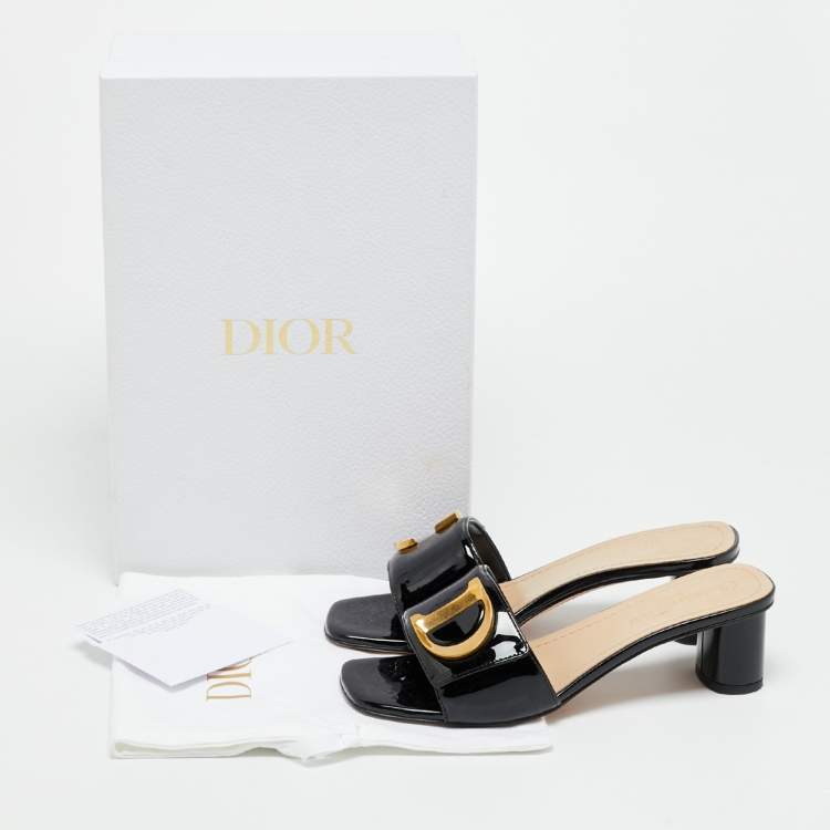 Pre Owned Dior C'est Dior Size 37 Black Patent Leather Slide Sandals