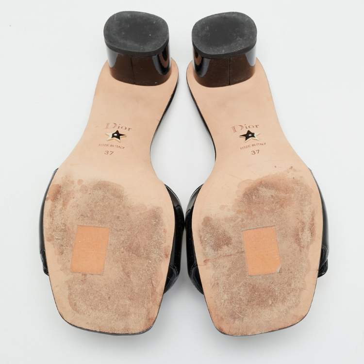 Pre Owned Dior C'est Dior Size 37 Black Patent Leather Slide Sandals