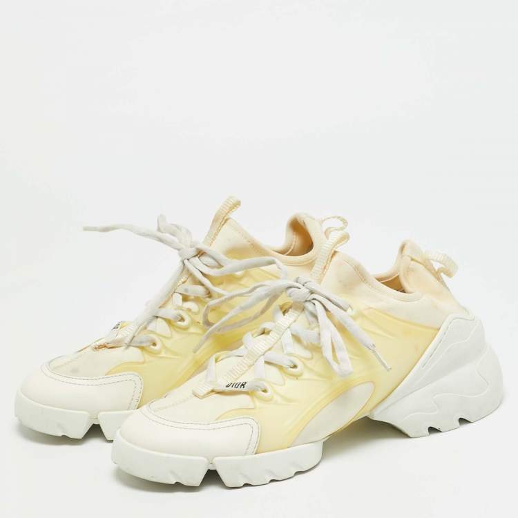 Pre Owned Dior D-Connect Size 37 Off White Fabric and PVC Lace Up Sneakers
