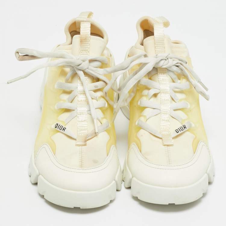 Pre Owned Dior D-Connect Size 37 Off White Fabric and PVC Lace Up Sneakers