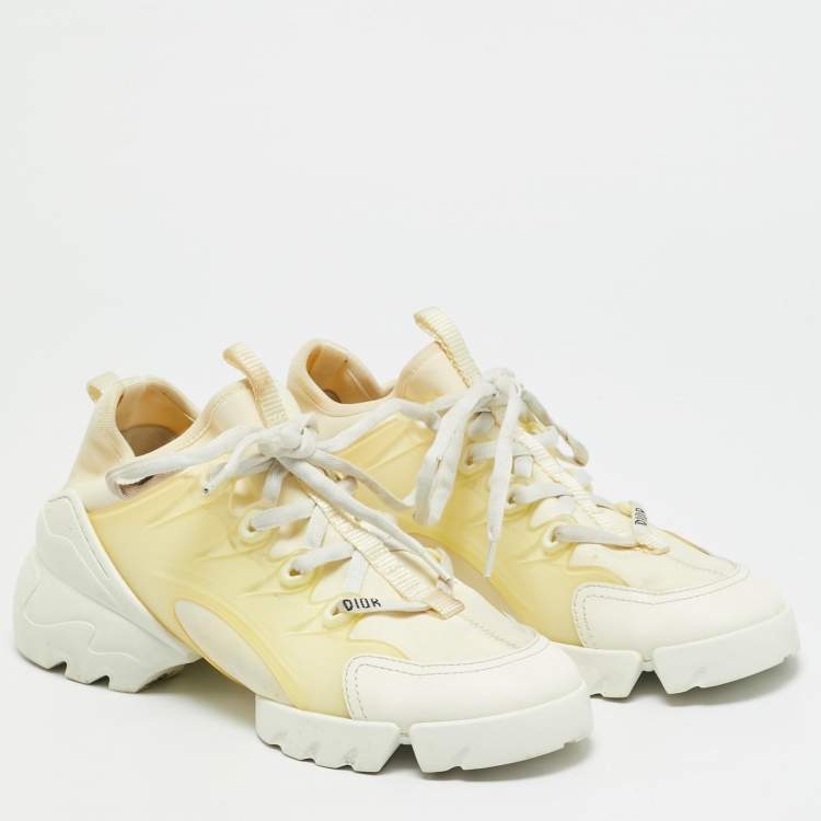 Pre Owned Dior D-Connect Size 37 Off White Fabric and PVC Lace Up Sneakers