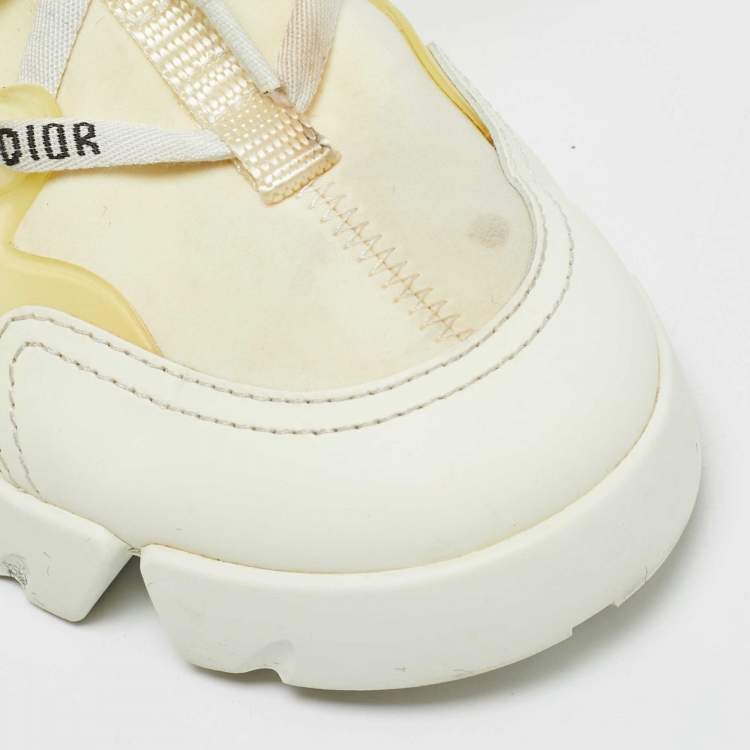 Pre Owned Dior D-Connect Size 37 Off White Fabric and PVC Lace Up Sneakers