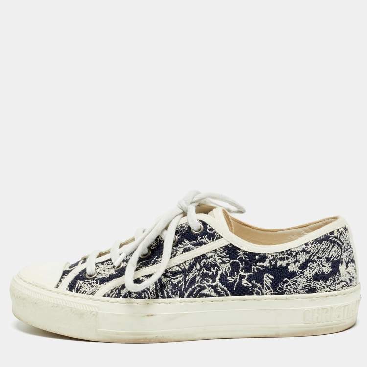 Pre Owned Dior Walk'n'Dior Size 38.5 Navy Blue Knit Fabric Low Top Sneakers