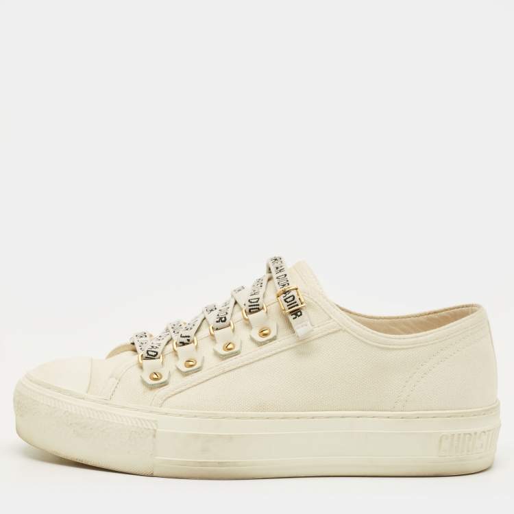 Pre Owned Dior Walk'n'Dior Size 35.5 Cream Canvas Low Top Sneakers