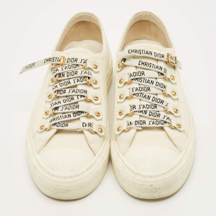 Pre Owned Dior Walk'n'Dior Size 35.5 Cream Canvas Low Top Sneakers