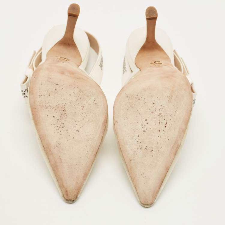 Pre Owned Dior J'Adior Size 38.5 White Canvas and Mesh Embellishment Slingback Pumps