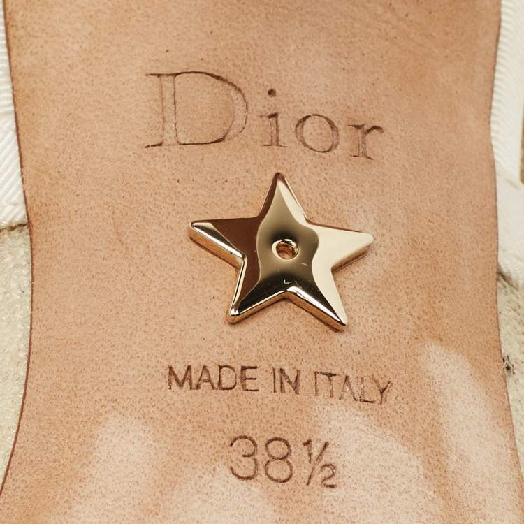 Pre Owned Dior J'Adior Size 38.5 White Canvas and Mesh Embellishment Slingback Pumps