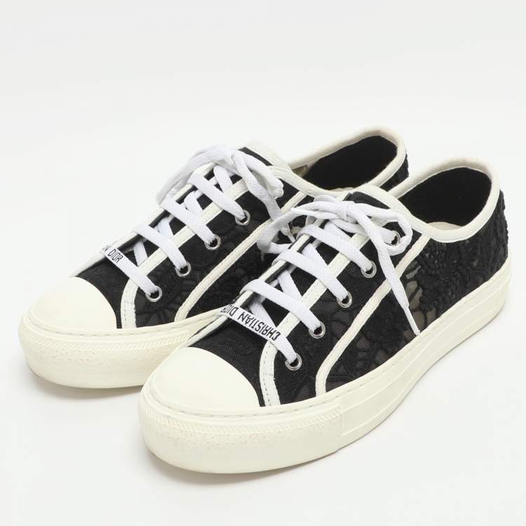 Pre Owned Dior Walk'n'Dior Size 38 Black/White Lace and Mesh Low Top Sneakers