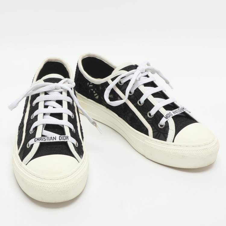 Pre Owned Dior Walk'n'Dior Size 38 Black/White Lace and Mesh Low Top Sneakers