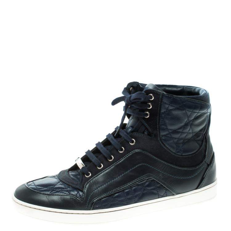Pre Owned Dior Blue Cannage Leather High Top Sneakers Size 38
