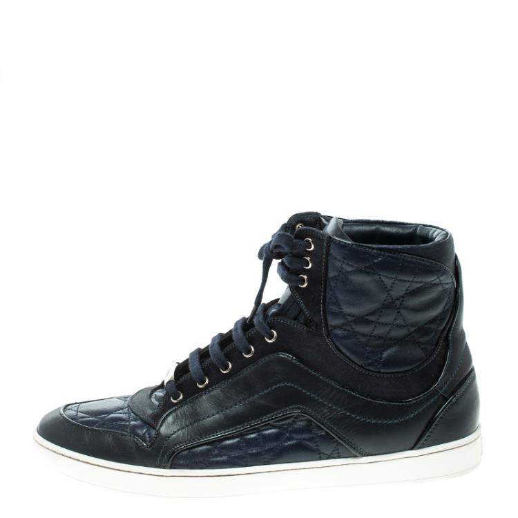 Pre Owned Dior Blue Cannage Leather High Top Sneakers Size 38