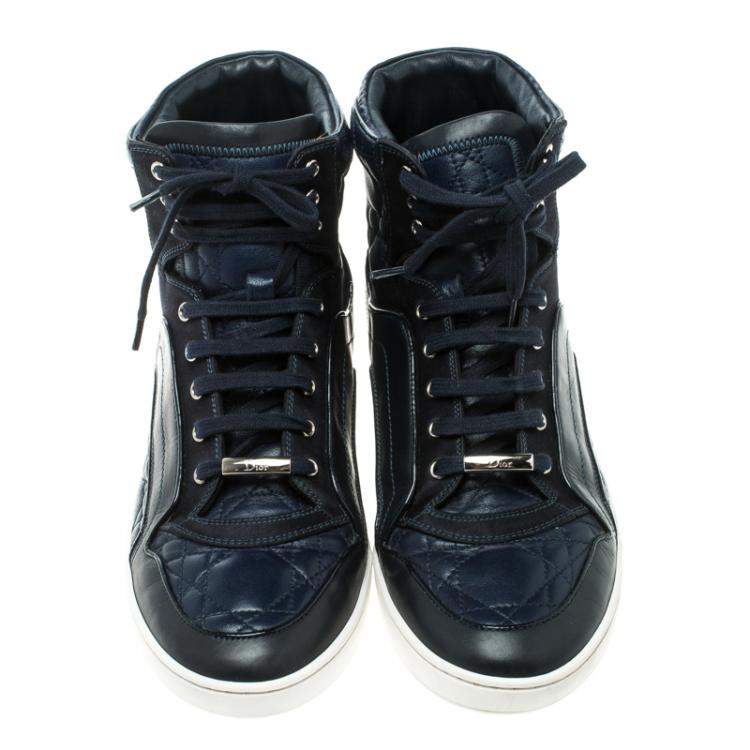 Pre Owned Dior Blue Cannage Leather High Top Sneakers Size 38