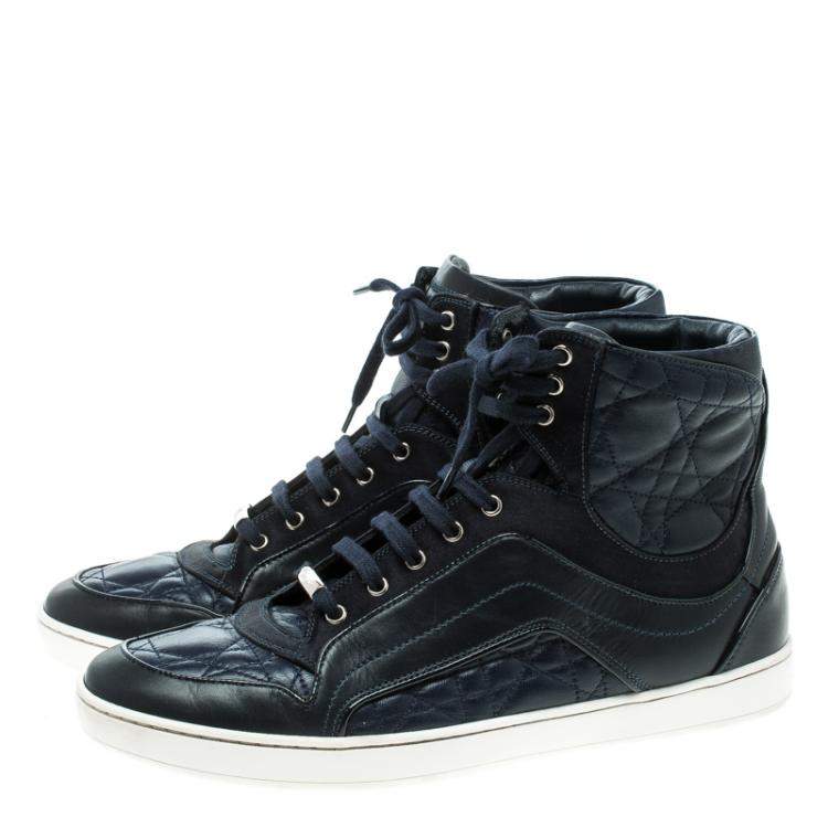 Pre Owned Dior Blue Cannage Leather High Top Sneakers Size 38