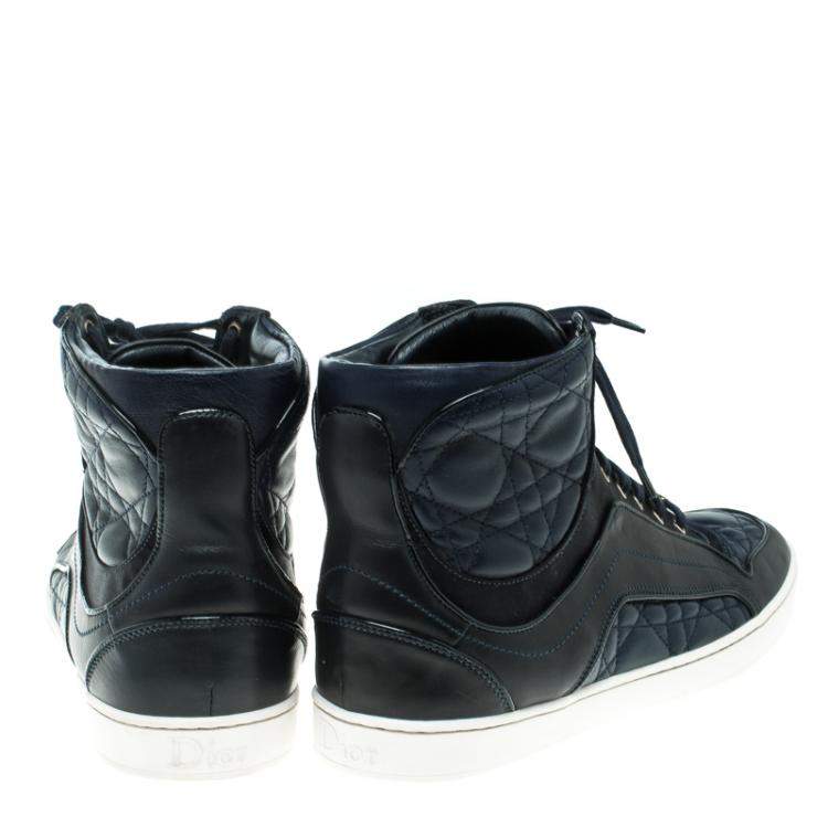 Pre Owned Dior Blue Cannage Leather High Top Sneakers Size 38