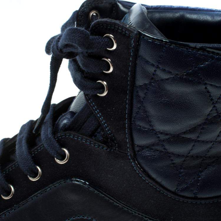 Pre Owned Dior Blue Cannage Leather High Top Sneakers Size 38