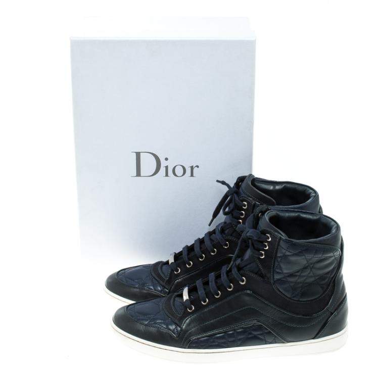 Pre Owned Dior Blue Cannage Leather High Top Sneakers Size 38