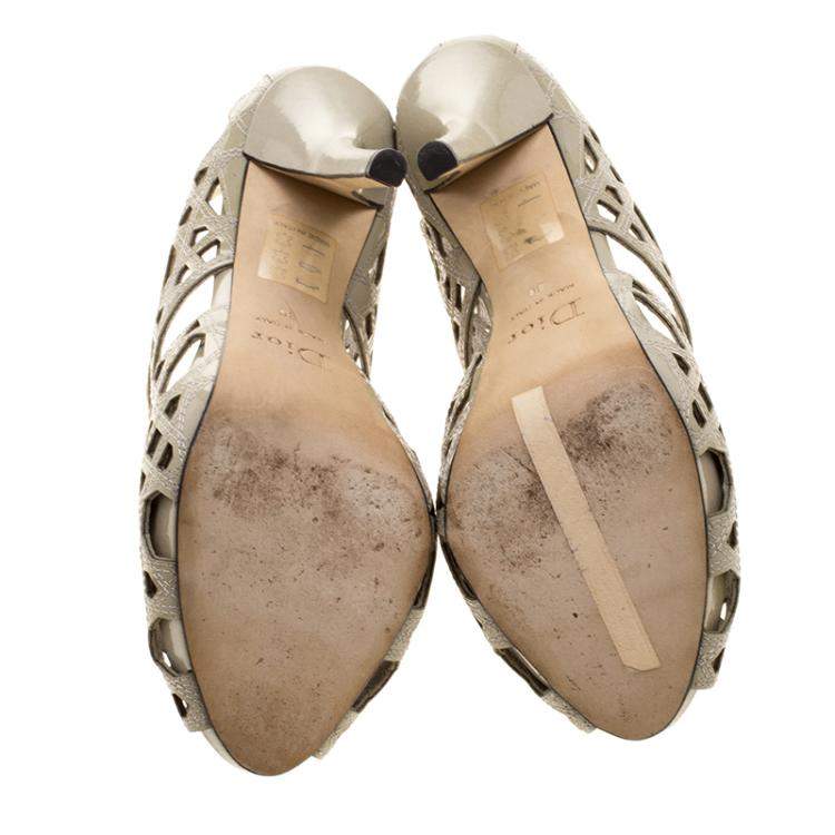 Pre Owned Dior Khaki Cutout Cannage Leather Miss Dior Caged Sandals Size 36