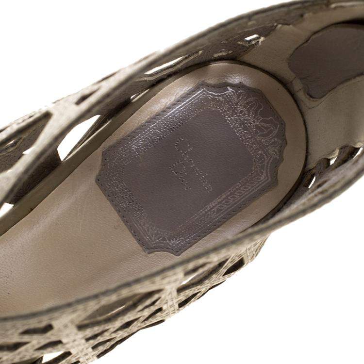 Pre Owned Dior Khaki Cutout Cannage Leather Miss Dior Caged Sandals Size 36