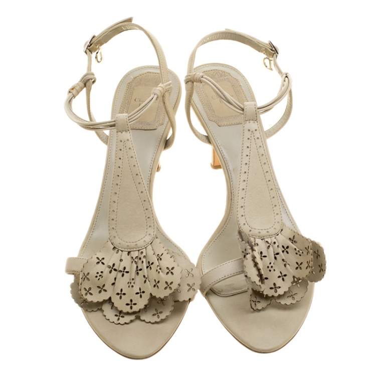 Pre Owned Dior Beige Leather T-Strap Sandals Size 39.5