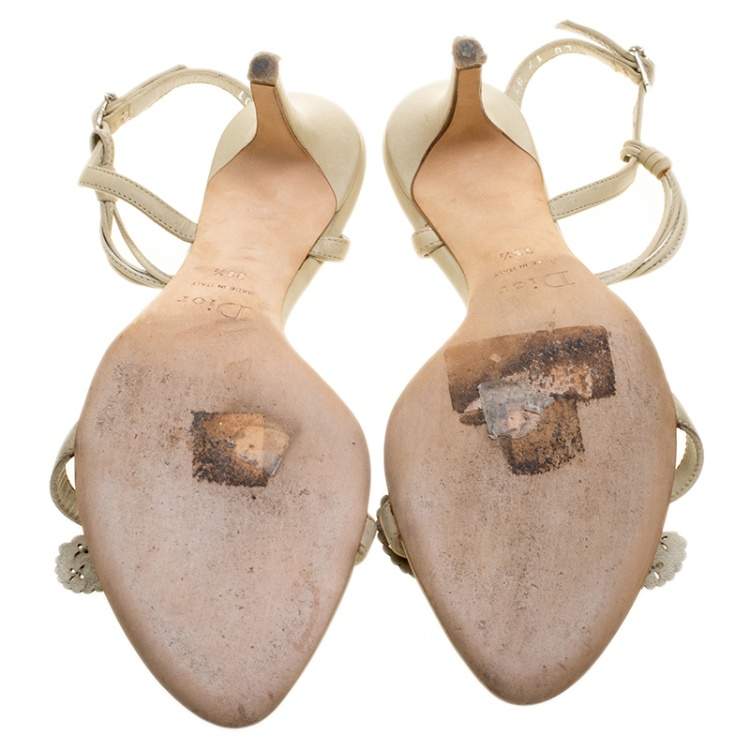 Pre Owned Dior Beige Leather T-Strap Sandals Size 39.5