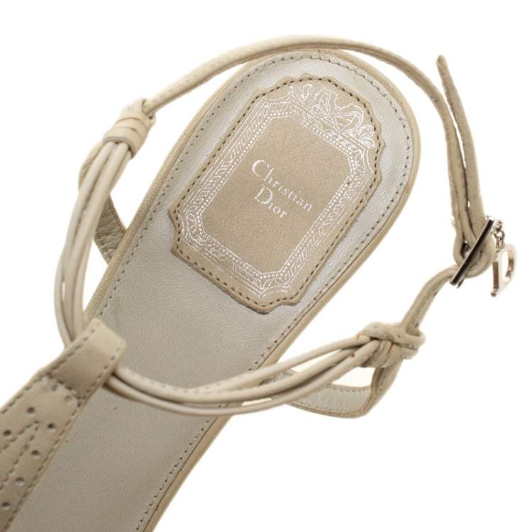Pre Owned Dior Beige Leather T-Strap Sandals Size 39.5
